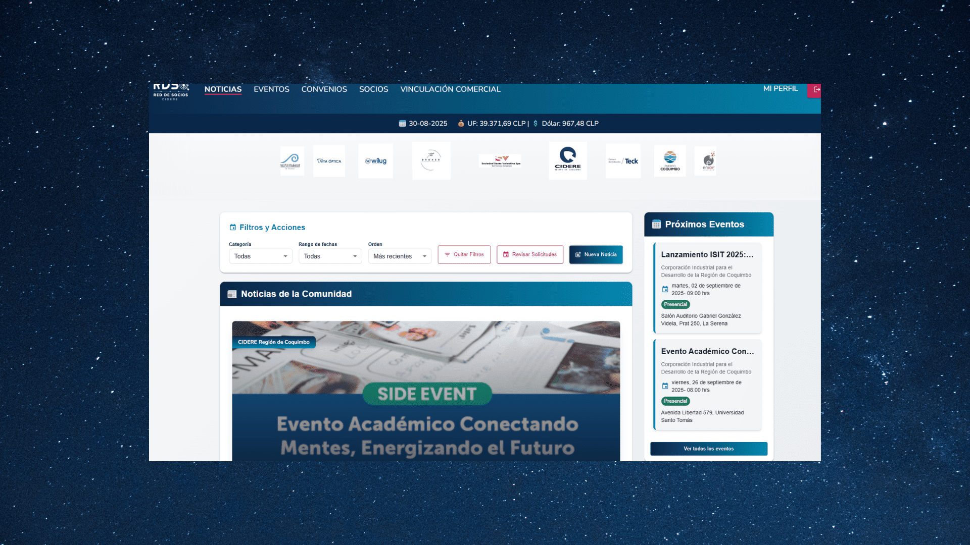 Plataforma web CIDERE - Vista previa del proyecto